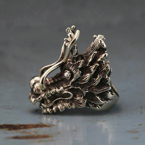 Chinese Dragon Biker Ring sterling silver Gothic Celtic punk black claw fighter