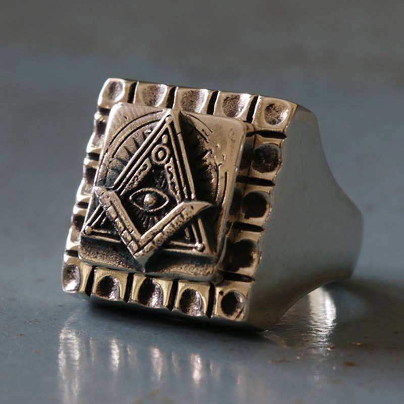 Mexican Biker Masonic Ring sterling silver 925 Vintage freemason illuminati Square