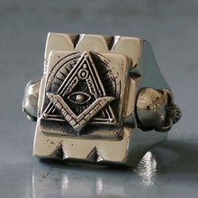 Mexican Biker freemason Ring sterling silver Vintage illuminati Masonic Square men