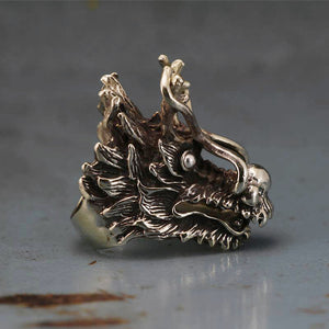 Chinese Dragon Biker Ring sterling silver Gothic Celtic punk black claw fighter