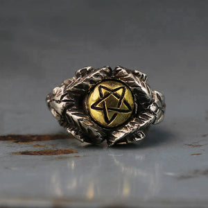 Goat Pentagram Ring sterling silver brass Seal of Satan Baphomet Lucifer Skull biker