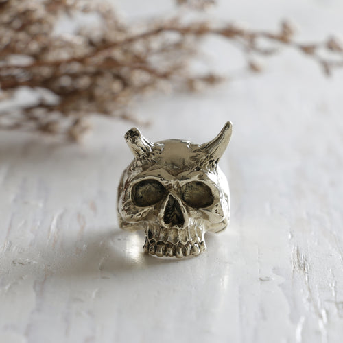 Memento Mori horn skull ring sterling silver 925 Jewelry heavy metal gothic black biker handmade