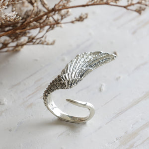 Angel Wings Bird Ring sterling silver 925 Boho Owl feather women girl gift Jewelry