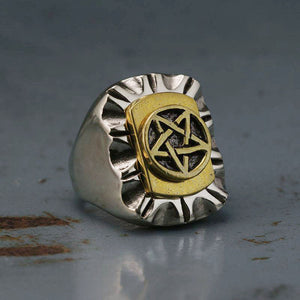 star Pentagram biker Ring silver sterling Seal of Satan Baphomet Sigil Lucifer