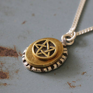 Vintage Mexican Pentagram Pendant Necklace sterling silver 925 Church Seal of Satan Baphomet