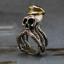 octopus TENTACLE Biker Ring sterling silver skull Captain squid Gothic Punk