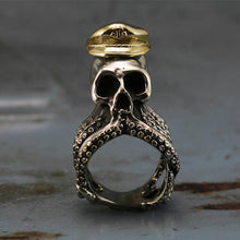 octopus TENTACLE Biker Ring sterling silver skull Captain squid Gothic Punk