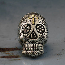 Mexican Biker Skull sugar Rings sterling silver Huge motorcycle Gothic Cross