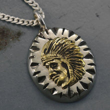 Vintage Mexican Indians Pendant Necklace sterling silver 925 Biker Chief Head Redskin
