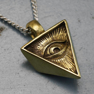 illuminati Pendant Necklace sterling silver 925 brass Biker freemason triangle masonic