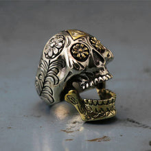 Mexican Biker Skull sugar Ring sterling silver 925 illuminati flower Gothic