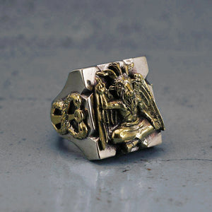 Baphomet biker Ring sterling silver brass Seal of Satan Pentagram Sigil Illuminati Goat