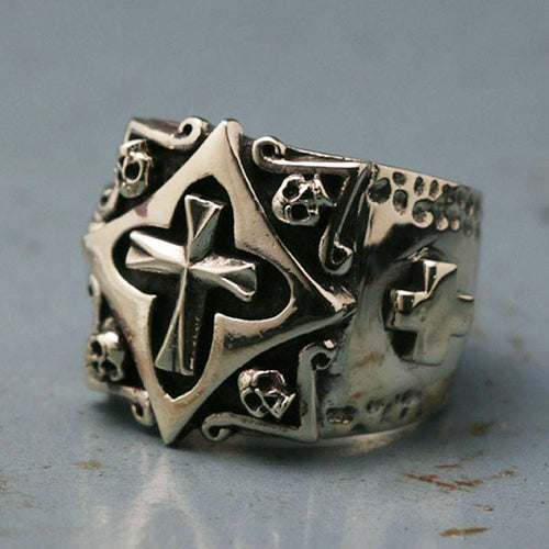 Cross Biker Ring gothic sterling silver 925 men Christ Jesus CELTIC Vintage