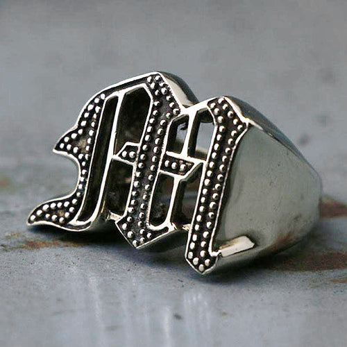 M alphabet Biker Ring gothic sterling silver 925 Old english A-Z Initial Letters GIFT Monogram NAME