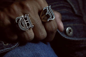 I alphabet Biker Ring gothic sterling silver 925 Old english A-Z Initial Letters GIFT Monogram NAME