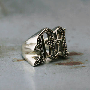 M alphabet Biker Ring gothic sterling silver 925 Old english A-Z Initial Letters GIFT Monogram NAME