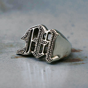 M alphabet Biker Ring gothic sterling silver 925 Old english A-Z Initial Letters GIFT Monogram NAME