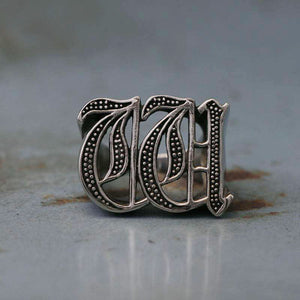W alphabet Biker Ring gothic sterling silver 925 Old english A-Z Initial Letters GIFT Monogram NAME