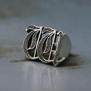 W alphabet Biker Ring gothic sterling silver 925 Old english A-Z Initial Letters GIFT Monogram NAME