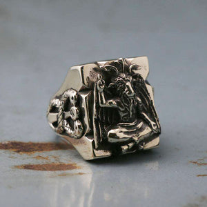 Baphomet biker Ring sterling silver Seal of Satan Pentagram Sigil Illuminati Goat