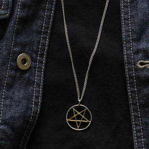 Pentagram Pendant Necklace sterling silver 925 Church Seal Satan Baphomet star Vintage