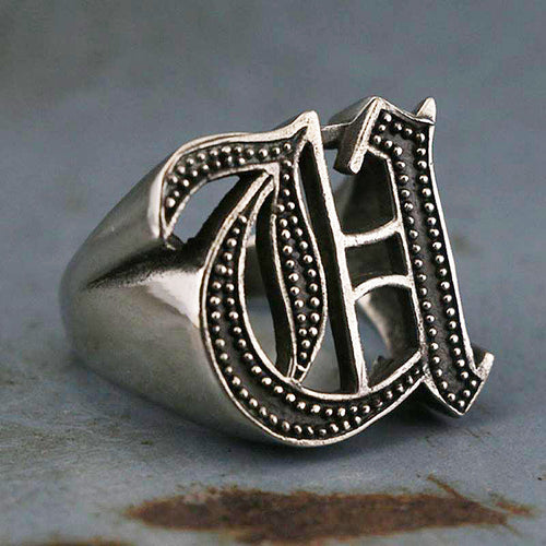 U alphabet Biker Ring gothic sterling silver 925 Old english A-Z Initial Letters GIFT Monogram NAME