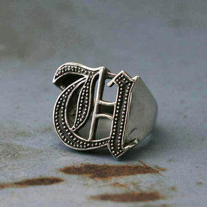 U alphabet Biker Ring gothic sterling silver 925 Old english A-Z Initial Letters GIFT Monogram NAME