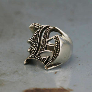 H alphabet Biker Ring gothic sterling silver 925 Old english A-Z Initial Letters GIFT Monogram NAME
