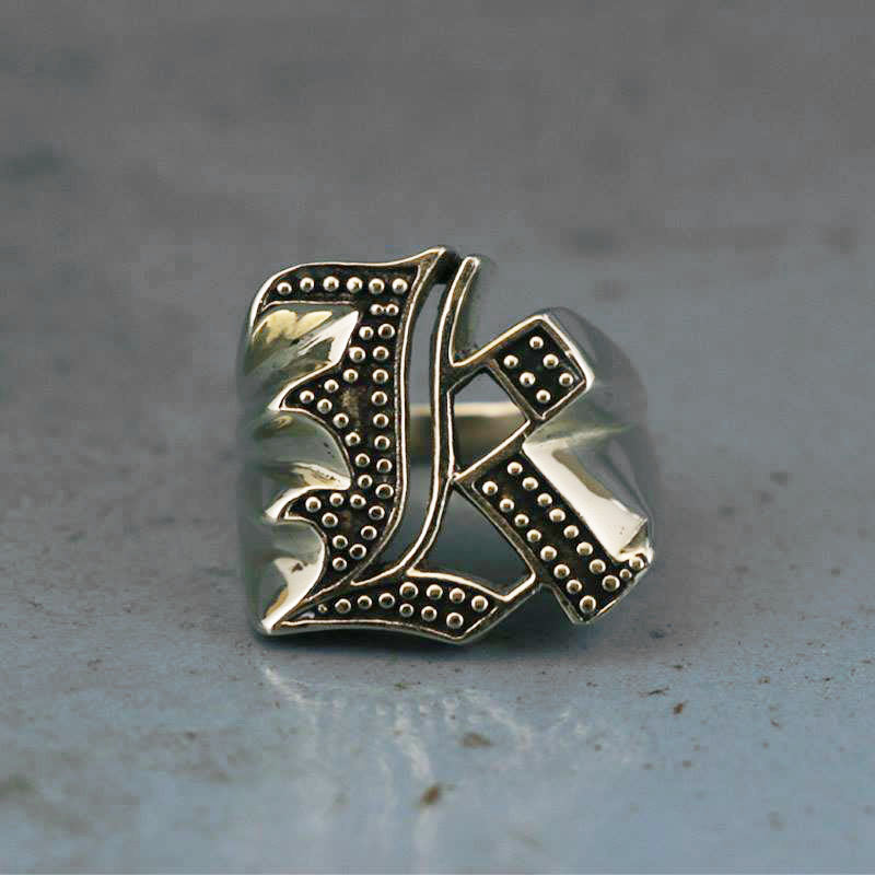 K alphabet Biker Ring gothic sterling silver 925 Old english K alphabet Biker Ring gothic sterling silver 925 Old english
