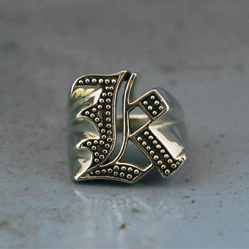 K alphabet Biker Ring gothic sterling silver 925 Old english A-Z Initial Letters GIFT Monogram NAME