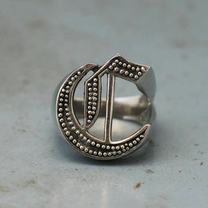 C alphabet Biker Ring gothic sterling silver 925 Old english A-Z Initial Letters GIFT Monogram NAME