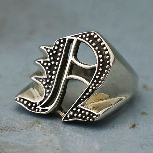 N alphabet Biker Ring gothic sterling silver 925 Old english A-Z Initial Letters GIFT Monogram NAME