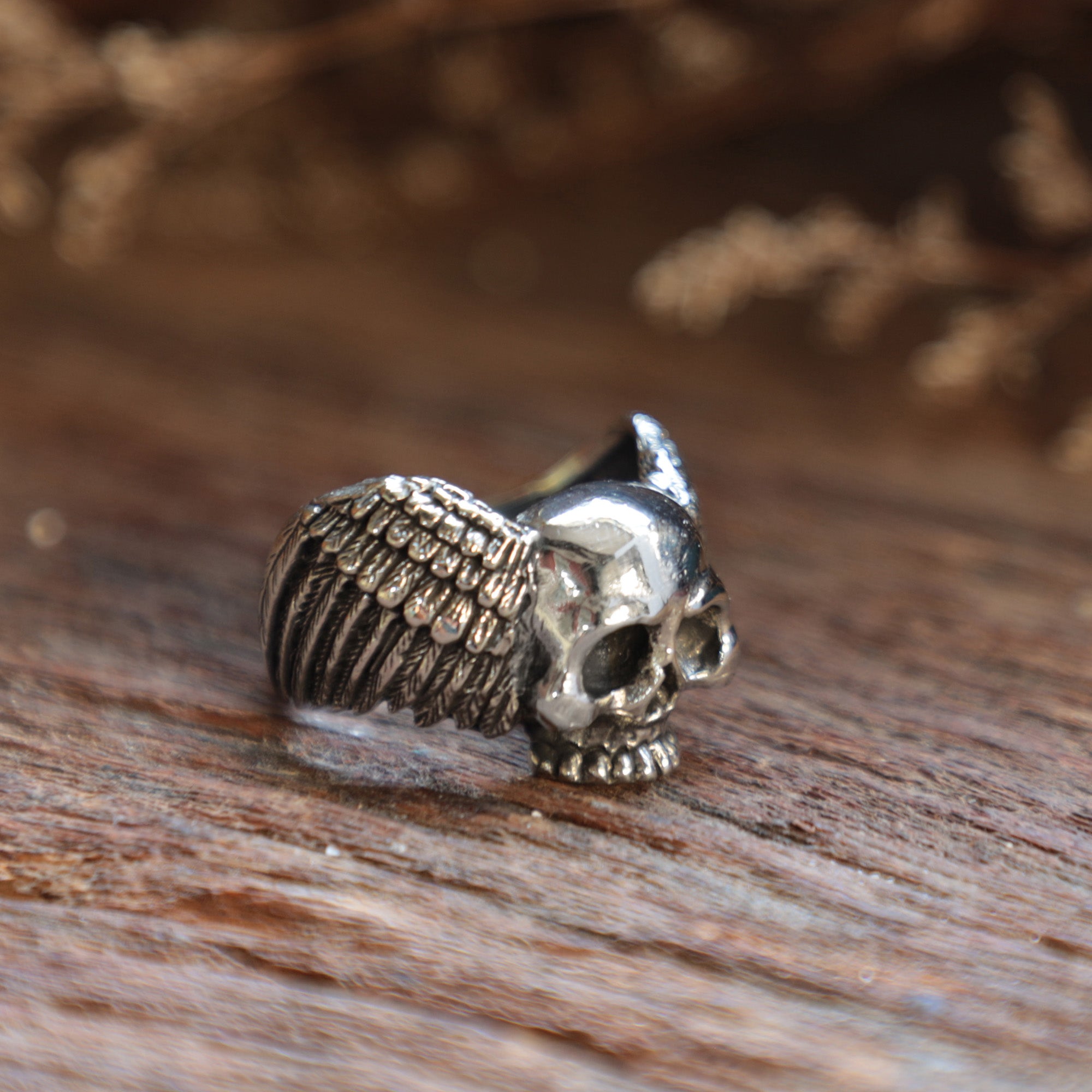 Bird wings skull men sterling silver Ring 925 gothic biker