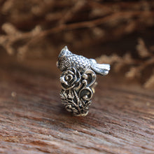 Owl Bird Flower Boho feather unisex sterling silver ring 925 angel animal rose