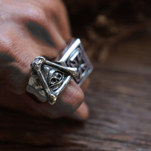 skull illuminati bone for men sterling silver ring 925 biker gothic boho freemason