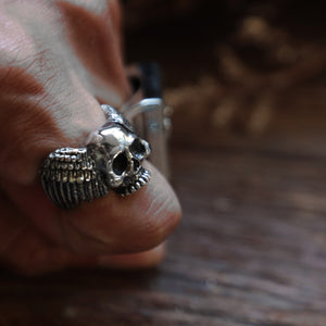 Bird wings skull men sterling silver Ring 925 gothic biker halloween zombie bone