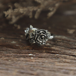 skull flower rose biker sterling silver ring boho viking vintage gothic bands