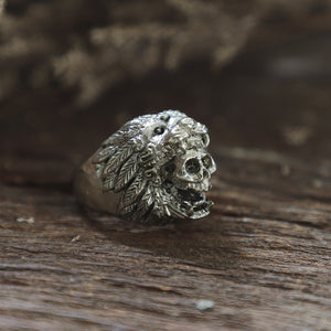 Jaguar Warrior Skull Gothic silver Ring 925 historical aztec lion Leo biker men