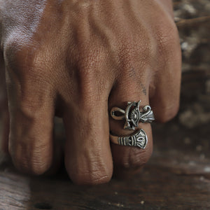 Egyptian Ankh for men sterling silver ring Anubis biker Vintage biker gothic boho