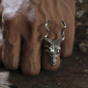 deer skull gazelle impala head men sterling silver ring 925 biker boho animal