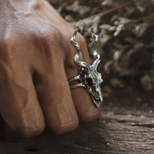 deer skull gazelle impala head men sterling silver ring 925 biker boho animal