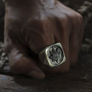 marijuana square for men sterling silver ring 925 Reggae rastafari biker rasta lion