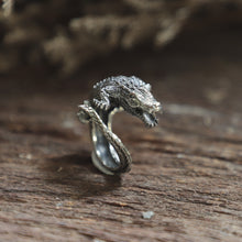 crocodile ring sterling silver nautical animal jewelry gothic Bohemian biker men