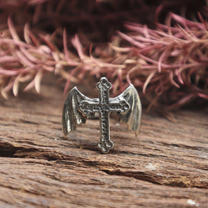 Cross gothic Bat wing ring made of sterling silver 925 for men Vintage style