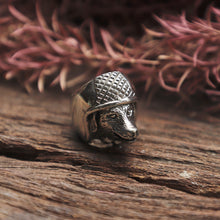 Dog helmet ring for men made of sterling silver 925 biker style