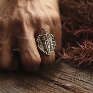 gothic shield Medieval sword ring Biker man sterling silver 925 viking warrior
