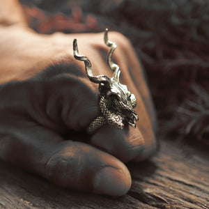 deer skull snake sterling silver ring gazelle impala head men biker boho animal