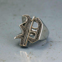 P alphabet Biker Ring gothic sterling silver 925 Old english A-Z Initial Letters GIFT Monogram NAME