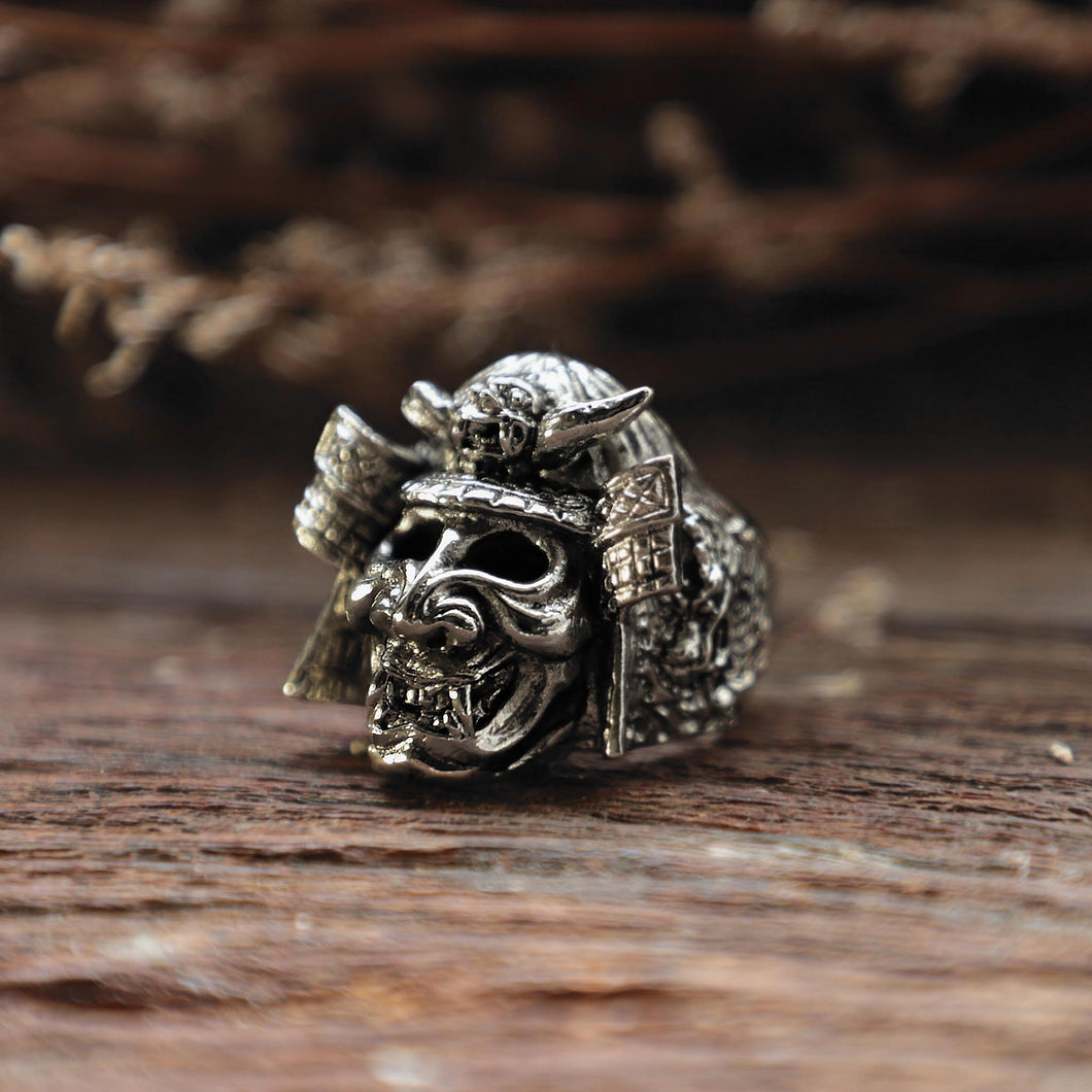 Samurai Hannya Mask Skull for men made of sterling silver ring 925 Japanese style
