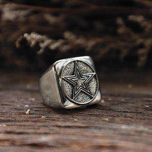 Double stars square sterling silver ring men biker skull gothic cowboy western